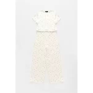 Missguided Plus Size Ditsy Floral Crop Top and Bottoms Pyjama Set - Cream