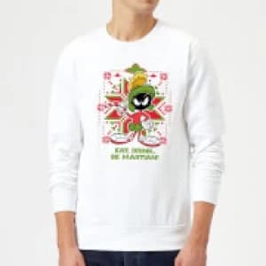 Looney Tunes Eat Drink Be Martian Christmas Sweatshirt - White - L