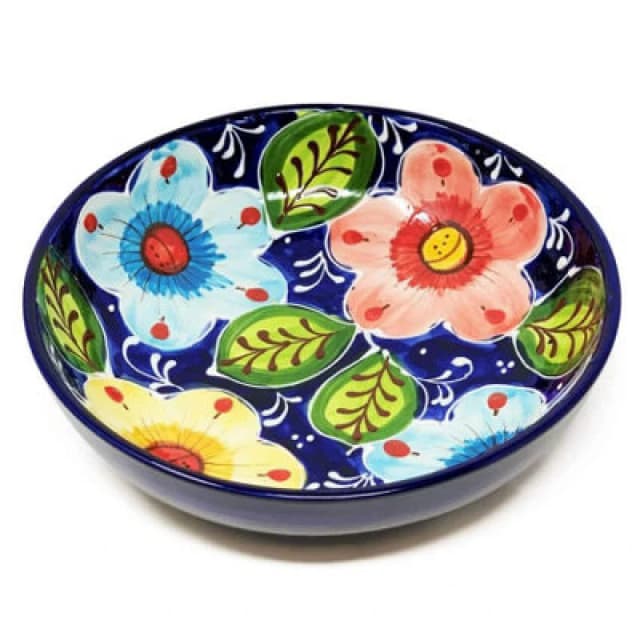 Verano Spanish Ceramics Classic Spanish Hand Painted Pattern Kitchen Dining Shallow Bowl 23Cm Pink Flower