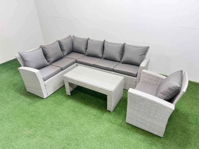 Fimous Outdoor 7 Seater Corner Sofa Sets with Chair Light Grey Mixed Light Grey Unisex