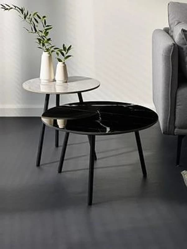 SO'HOME Caius Round Marble Side Tables (Set of 2) black/grey ONE SIZE