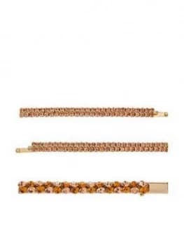 Accessorize 3 X Bronze Gem Hair Slides - Gold