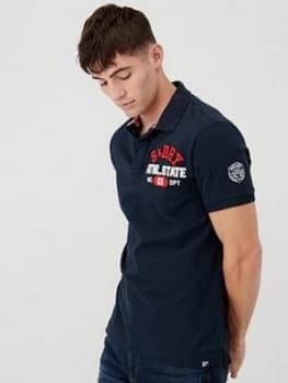 Superdry Superstate Short Sleeved Polo Shirt - Navy, Size S, Men