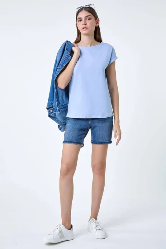 Roman Womens Plain Stretch Cotton Jersey T-Shirt in Light Blue Size: 16 Light Blue Female 16