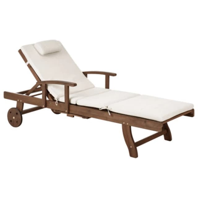 Beliani Sun Lounger With Cushion Amantea Premium Acacia Wood Light Beige
