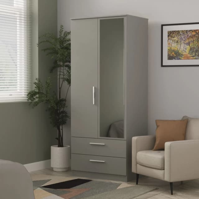 Ready Assembled 2 U Trent 2 Door 2 Drawer Mirrored Robe (Ready Assembled) in Dark Grey Size: Large Dark Grey Unisex Large
