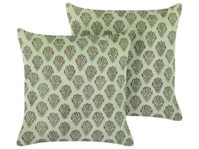 Beliani Set Of 2 Decorative Cushions Rungia Velvet 45 X 45cm Green Floral Pattern