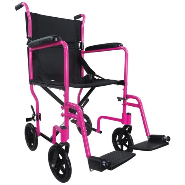 Loops Compact Attendant Propelled Lightweight Aluminium Transit Wheelchair - Pink Multi