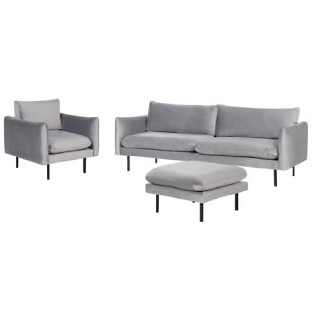 Beliani Living Room Set 5 Seater Vinterbro Velvet Grey With Ottoman
