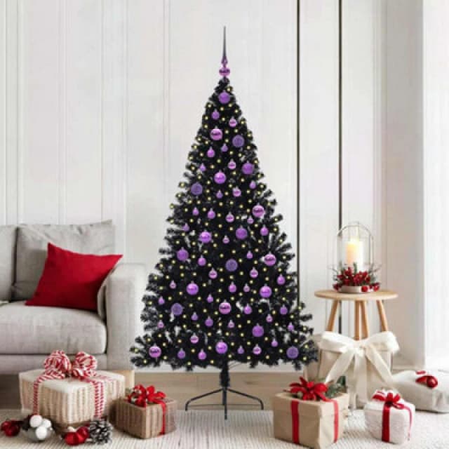 vidaXL Artificial Pre-lit Christmas Tree with Lilac Balls Black 180cm PVC, Black 3397147