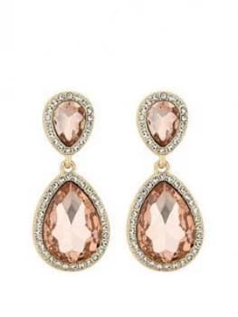 Mood Rose Gold Plated Double Pear Pink Crystal Drop Earrings