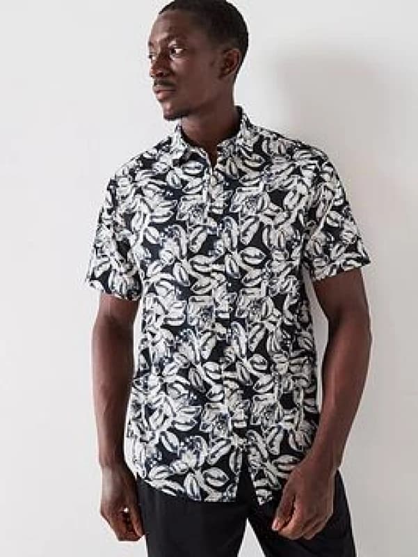 jack & jones Printed Cotton Shirt with Short Sleeves Black Men S;M;L;XL