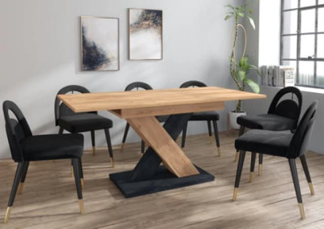 Furneo Modern Dining Table Extendable 120-160Cm Oak & Black Concrete Effect Enzo 01
