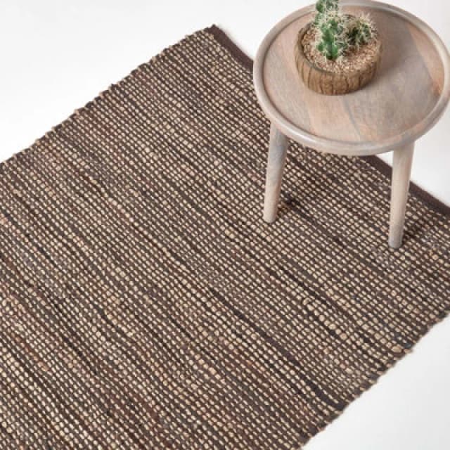Homescapes Madras Leather Hemp Rug Brown, 90 X 150 Cm
