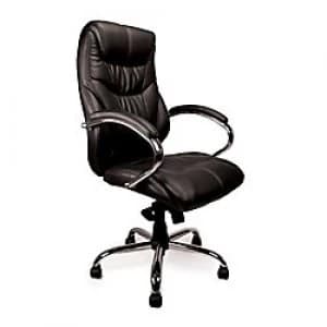 Nautilus Designs Ltd. High Back Luxurious Leather Faced Synchronous Executive Armchair with Integral headrest and Chrome Base Black