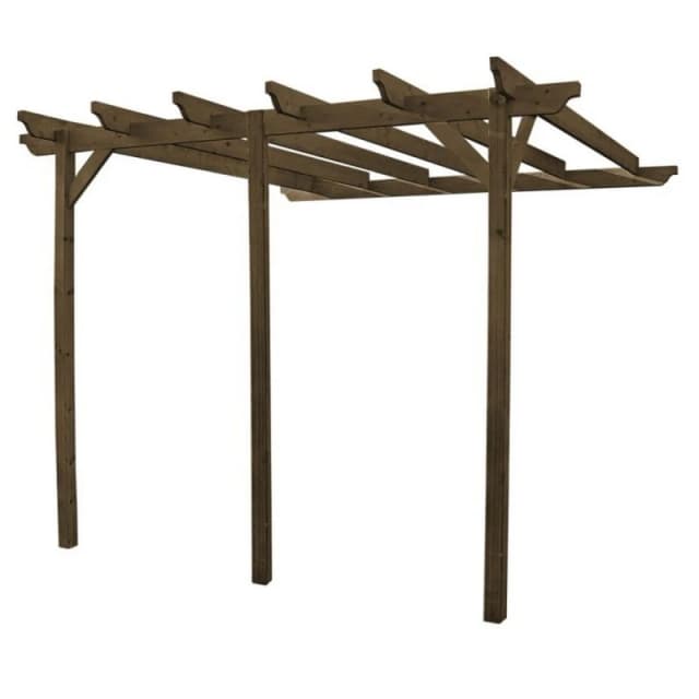 Rutland County Garden Furniture Ltd Wall Mounted Garden Pergola 3 Post, L420 x W420 x H270cm, Rustic Brown Brown Unisex