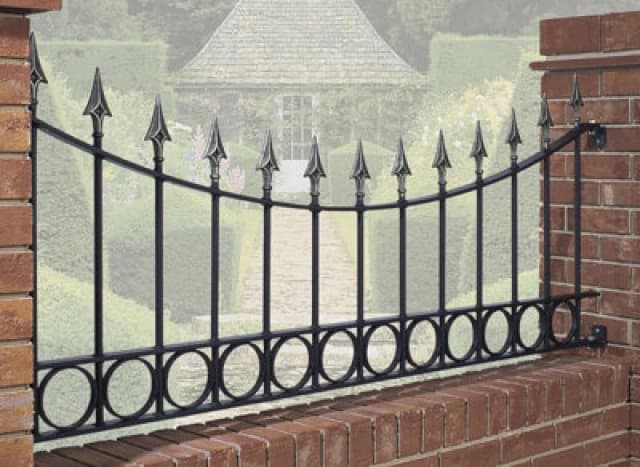 Burbage Iron Craft Balmoral Premium Spear Top Railing Panel Shaped W/ Rings Fits Opening -Steel - Fits Gap 1830 mm X 735mm High - Electro Galv.