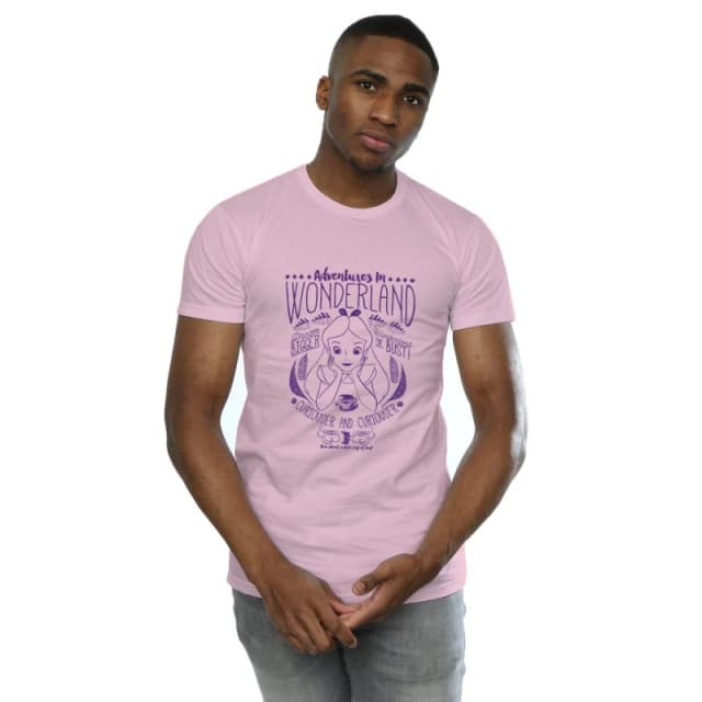 Disney Men Alice In Wonderland Adventures In Wonderland T-Shirt in Baby Pink Size: Small Baby Pink S Male 5059568302045