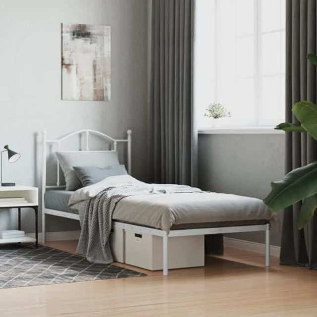 Vidaxl Metal Bed Frame Without Mattress With Headboard White 80X200 Cm, White 353479