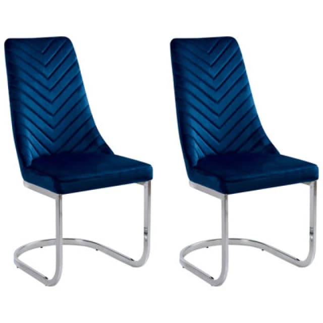 Beliani Set Of 2 Dining Chairs Altoona Velvet Navy Blue
