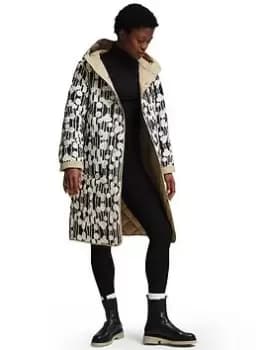 Regatta X Orla Kiely Quilted Midi Reversible Jacket - Black/Cream , Oat, Size 10, Women