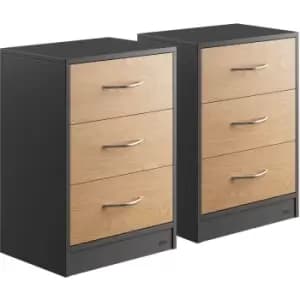 Casaria Bedside Table With 3 Drawers 54x39x28cm Cable Routing Wall Mounting Box Spring Bed Bedroom Nightstand Holz-Grau 2er (de)