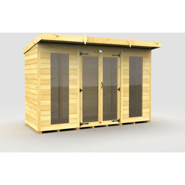 Flat Pack Sheds DIY Sheds 10 x 4 Pent Summer House (Full Height Window), Brown 10X4PFHWSHFF