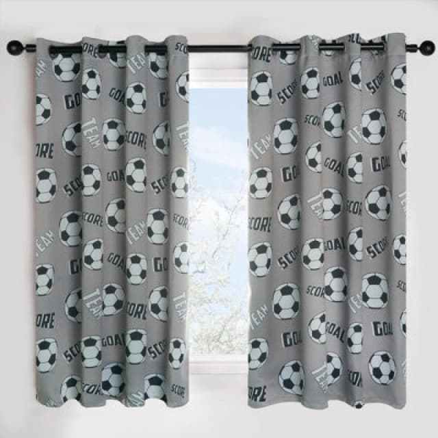 OHS OHS Football Blackout Eyelet Curtain Panels Pair of Kids Ring Top Thermal Ready Made in Grey Size: 117cm width x 137cm drop Grey 117cm width x 1