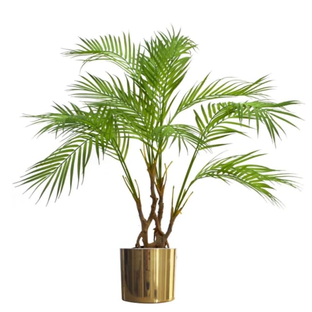Leaf 90cm Artificial Areca Palm Plant Twisted Detail Trunk with Gold Metal Planter Green unisex