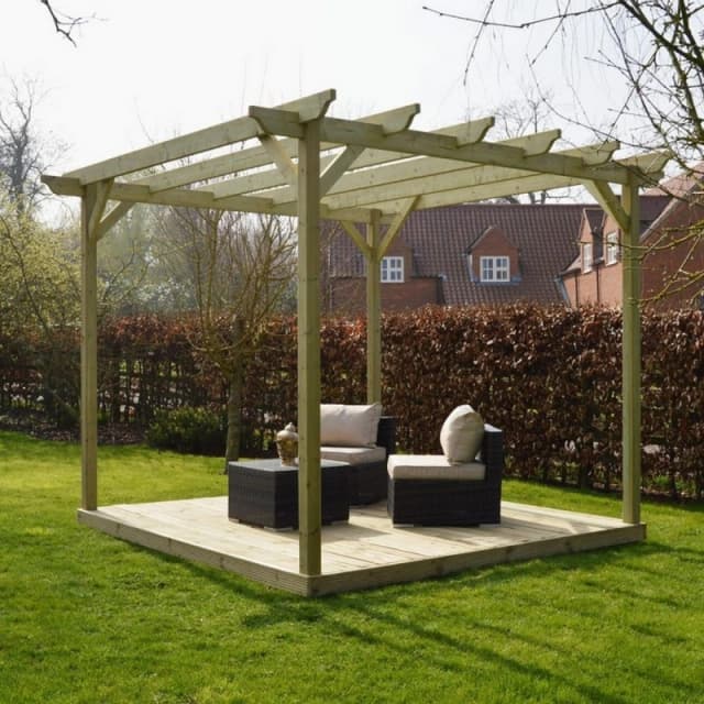 Rutland County Garden Furniture Ltd Garden Pergola & Decking Kit, Wood, L300 x W300 cm, Rustic Brown in Light Green Light Green Unisex