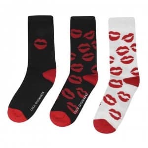 Lulu Guinness 3 Pack Lips Print Socks - Black Multi