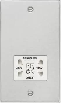 KnightsBridge 115/230V Dual Voltage Shaver Socket with White Insert - Square Edge Brushed Chrome