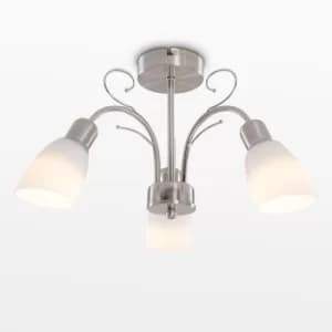 Newlyn 3 Way Ceiling Light in Brushed Chrome with Glass Shades