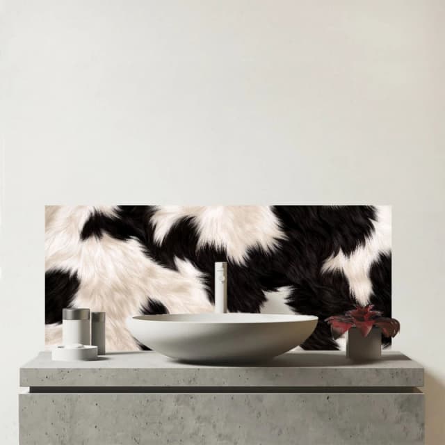 Warren Reed - Designer Black & White Cow High Print Glass Bathroom Splashback Black Unisex