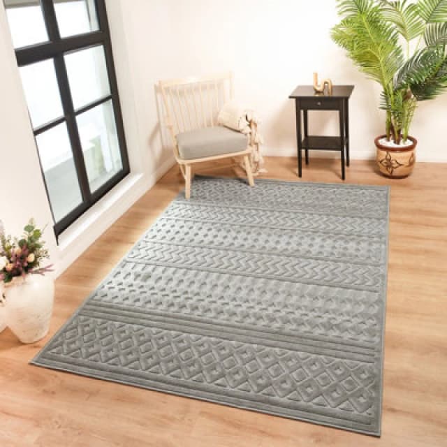 Livabliss In- & Outdoor 3D High & Low Pile Textured Grey Haruka Area Rug 160 X 220 Cm - Easy To Clean, Perfect For Balcony Or Dining Room
