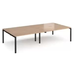 Bench Desk 4 Person Rectangular Desks 3200mm Beech Tops With Black Frames 1600mm Depth Adapt