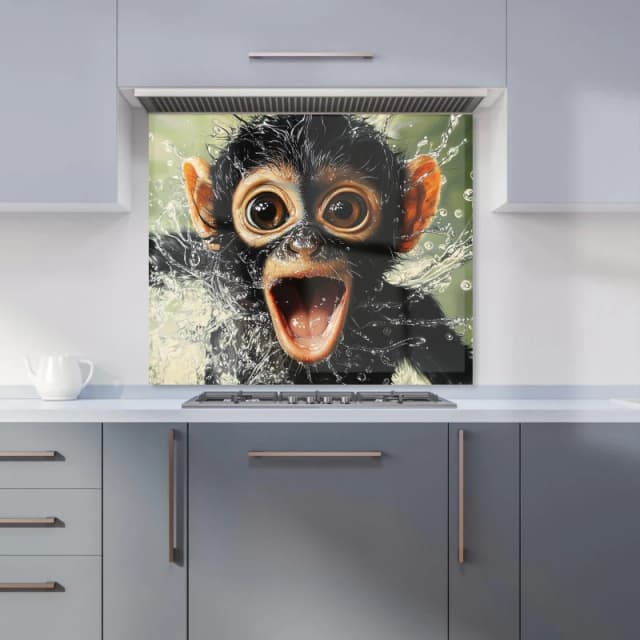 Warren Reed - Designer Excited Monkey in the Water Kitchen Splashback Size: 700mm x 750mm Multicolor Unisex 700mm x 750mm