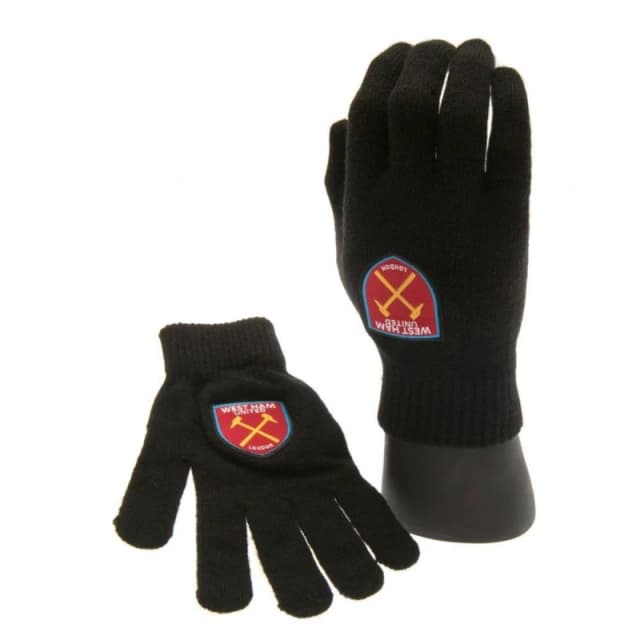 West Ham United FC Official Knitted Gloves in Black Unisex One Size