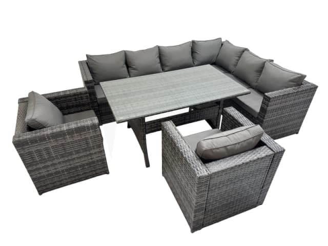 Fimous 8 Seater Patio Dining Corner Sofa Sets with 2 Chairs Dark Grey Mixed Dark Grey Unisex
