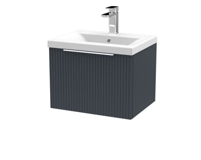 Balterley Fluted Wall Hung 1 Drawer Vanity Basin Unit & Basin 500mm - Dark Grey Grey Unisex