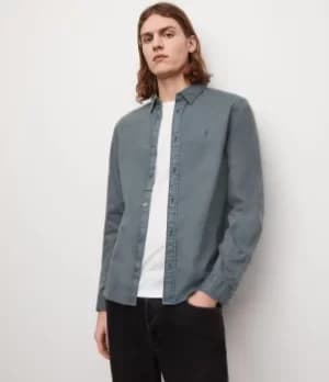 AllSaints Mens Hawthorne Stretch Fit Shirt, Blue, Size: M