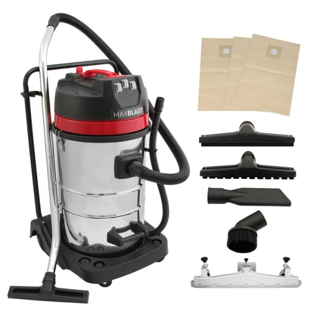 Monstershop 80L Industrial Vacuum, 5 Attachments & 3 Hoover Bags Silver