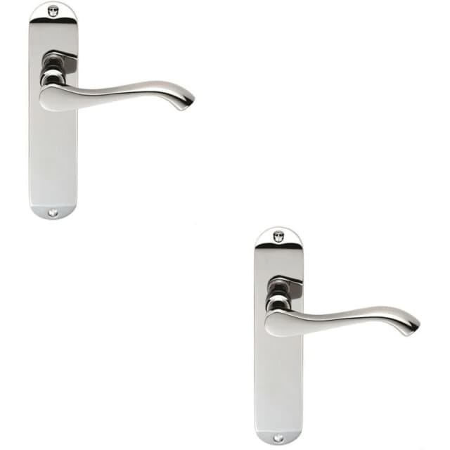 Loops 2x PAIR Scroll Lever Door Handle on Latch Backplate 180 x 40mm Polished Chrome Multi