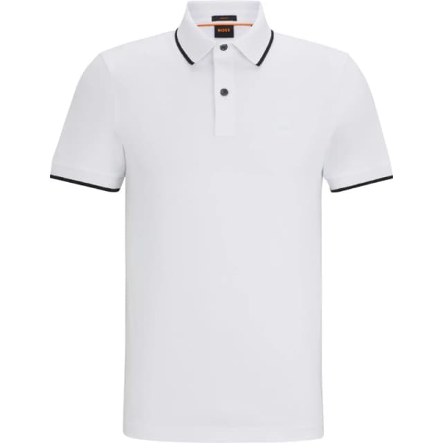 Boss Pique Logo Polo Shirt - White White L