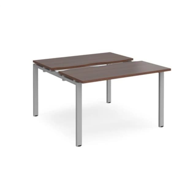 Adapt Bench Desk 2 Person Rectangular Desks 1200mm With Sliding Tops Walnut Tops With Silver Frames 1200mm Depth Adapt Walnut STE1212-S-W