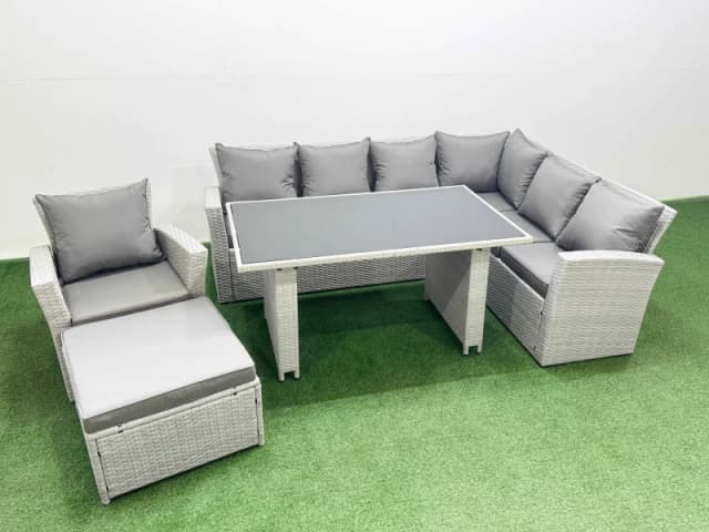 Fimous Outdoor Garden Furniture Sets 8 Seater Wicker Rattan Corner Sofa Sets in Light Grey Light Grey Unisex