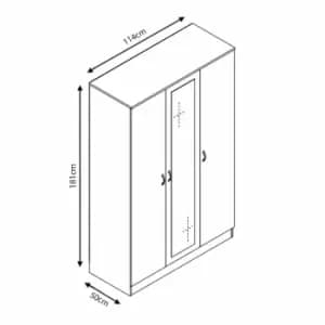 FWStyle Grey High Gloss 3 Door Mirrored & Modern Wardrobe