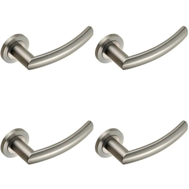 Loops 4x PAIR Curved Round Bar Handle on Round Rose Concealed Fix Satin Steel Metallics