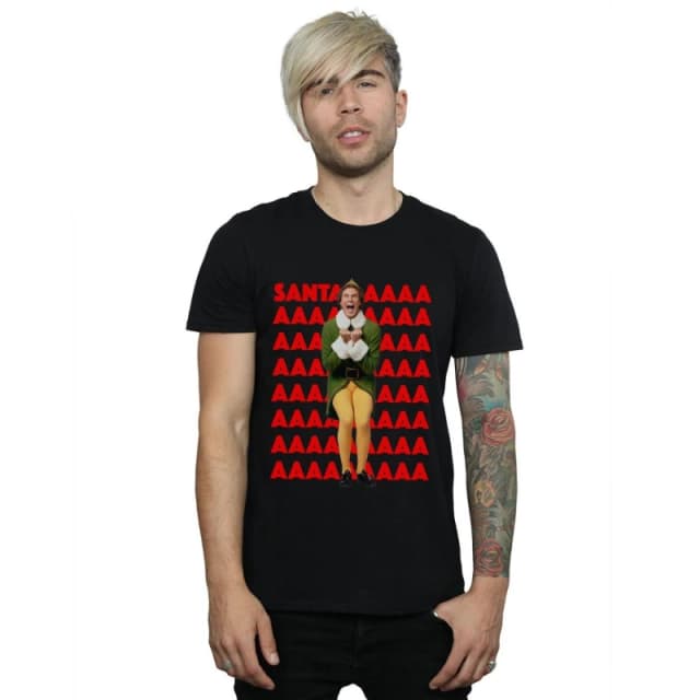 Elf Elf Men Buddy Santa Scream T-Shirt in Black Size: Small Black S Male 5057736050965
