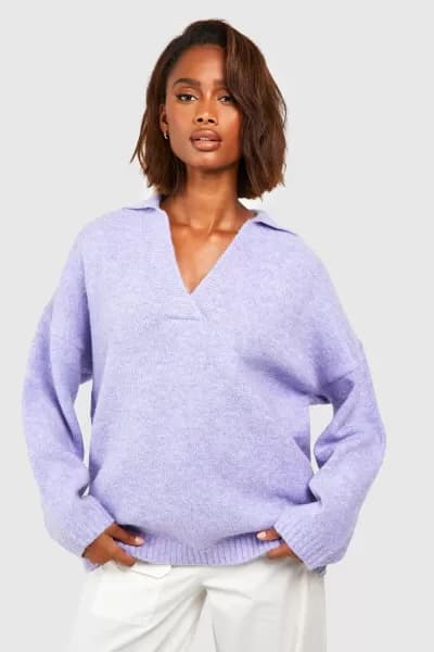 Soft Knit Overszied Polo Collar Jumper